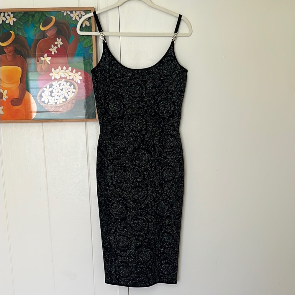 VERSACE: METALLIC BAROCCO SILHOUETTE KNITT COCKTAIL DRESS
